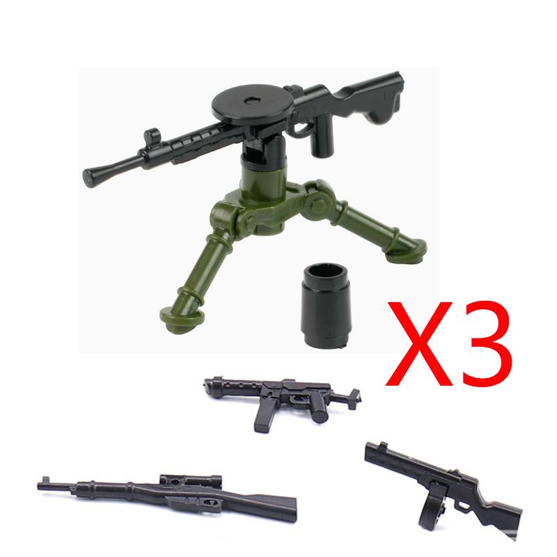 Army WWII Soldier Figure Armaments Brick Playset Gatling M2 Heavy Machine Aviation Gun NSV Bullet Chain Mortar ZB53 Toys Playsetss T12