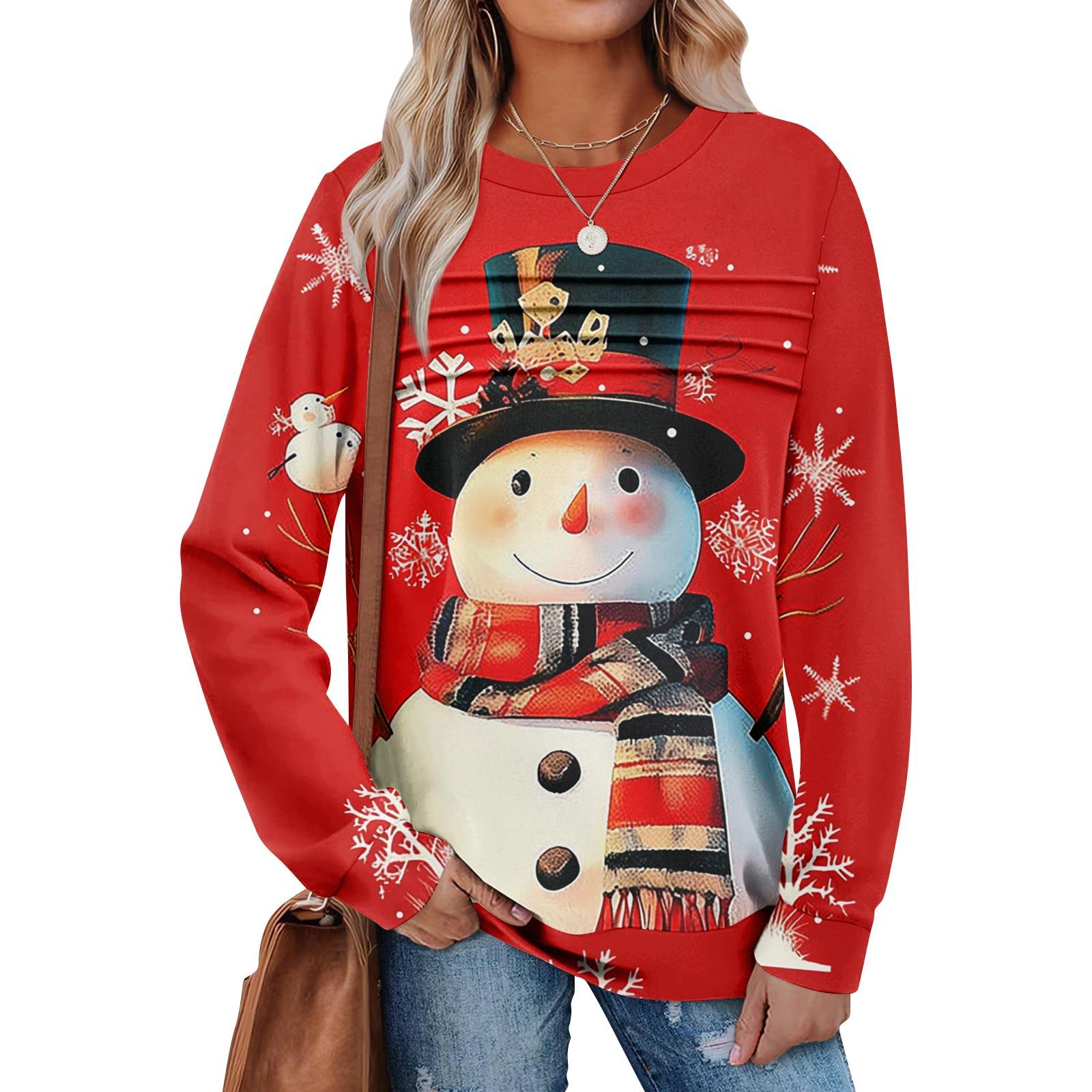 

Женский повседневный свитшот с длинным рукавом и круглым вырезом, приталенный плиссированный топ XL арбуз красный