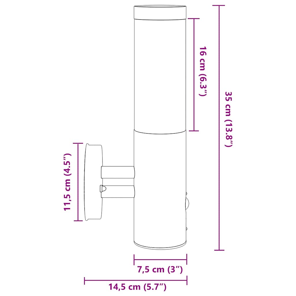 Outdoor Wall Lamp Silver 15 x 7.5 x 33 cm Stainless Steel and Plastic