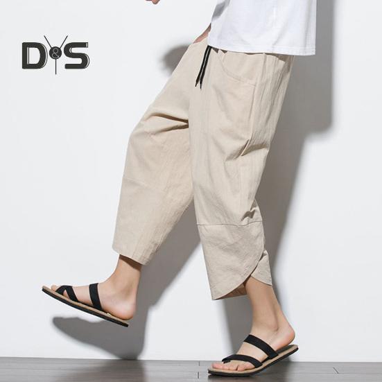 Pantaloni de vară respirabili pentru bărbați, de culoare uni, șic, ocazionali, pantaloni de vară pentru bărbați