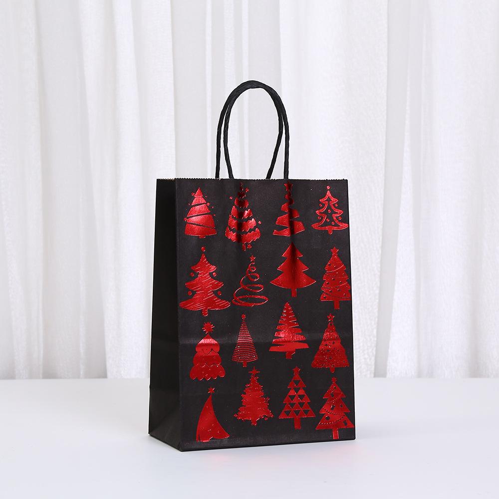 12/30pcs Christmas Black Red Foil Paper Tote Bags Reusable Gift Favor Bags for Holiday Packaging Candy Cookies Retail Party