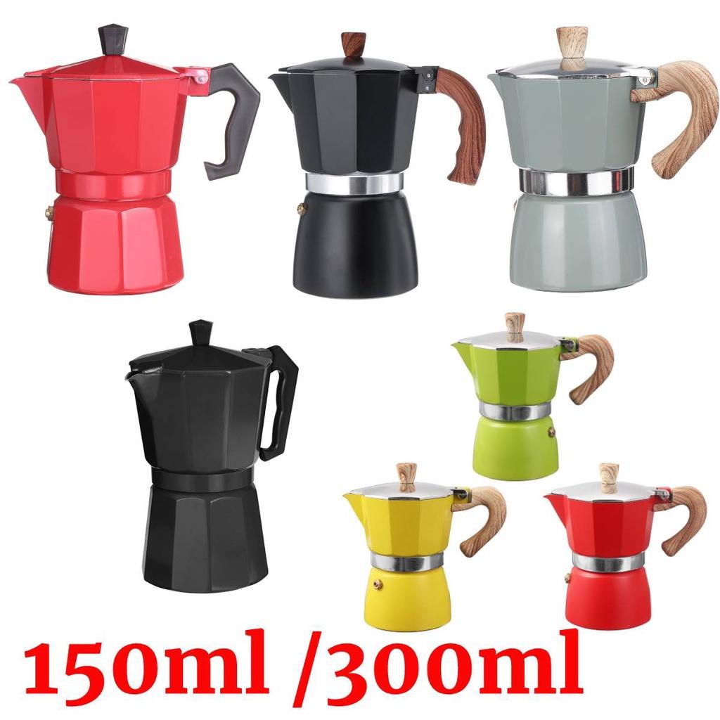 150ml/300ml Aluminium Mokka Espresso Kaffeekocher Kaffeemaschine Schwarz/Blau Moka Pot Herdplatten-Kaffeemaschine Kaffeemaschine 3 Tassen/6 Tassen