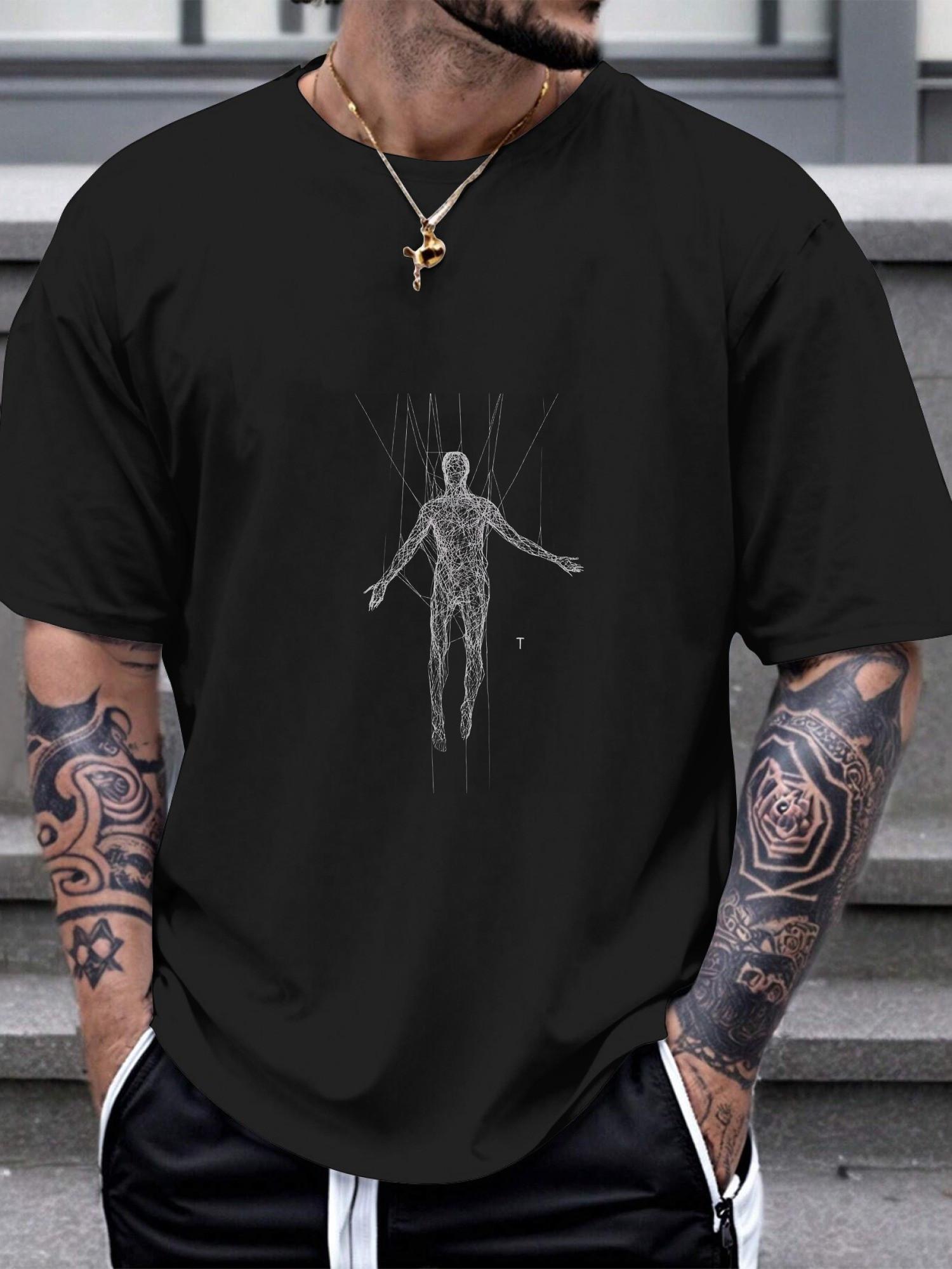 Surrealistic Web Pattern Graphic T-shirt - 180g Cotton Crew Neck Short Sleeve Tee with Geometric Art Print S