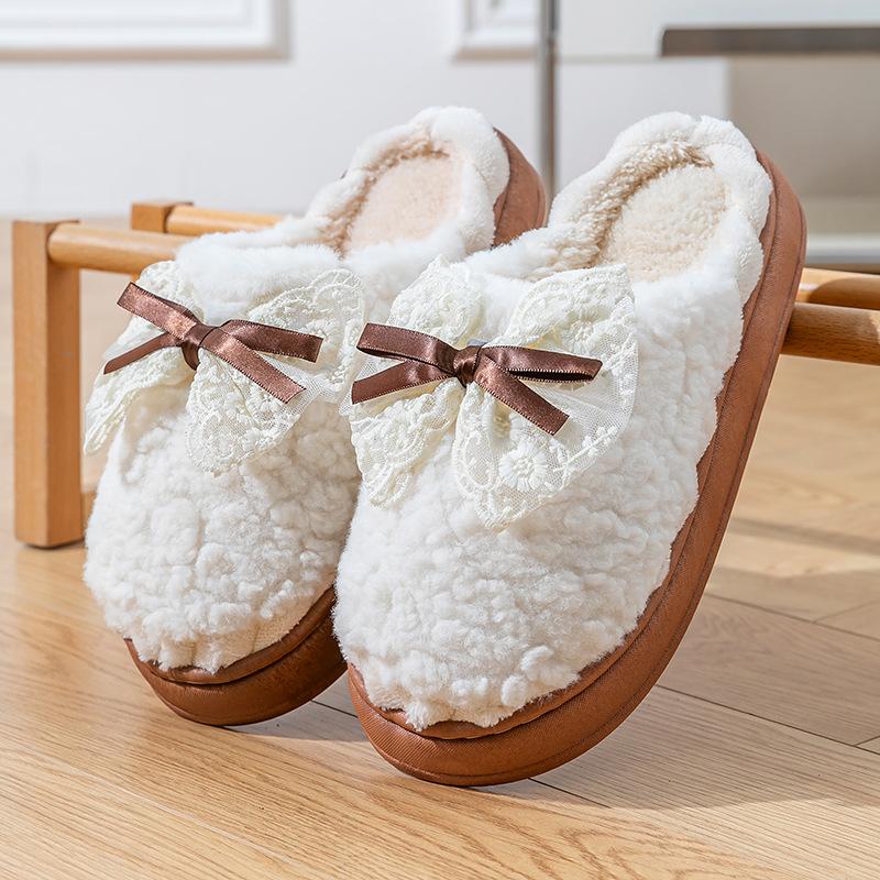 Cotton slippers home autumn and winter bow cotton shoes indoor soft sole non-slip warm shoes plush thick sole cotton mop