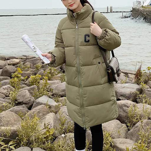 

WTEMPO Однотонные толстые теплые пуховые пальто осень-зима ветрозащитные с защитой от трески большие размеры хлопковые утепленные куртки женские длинные пальто с воротником-стойкой для отдыха на открытом воздухе L светло-зеленый