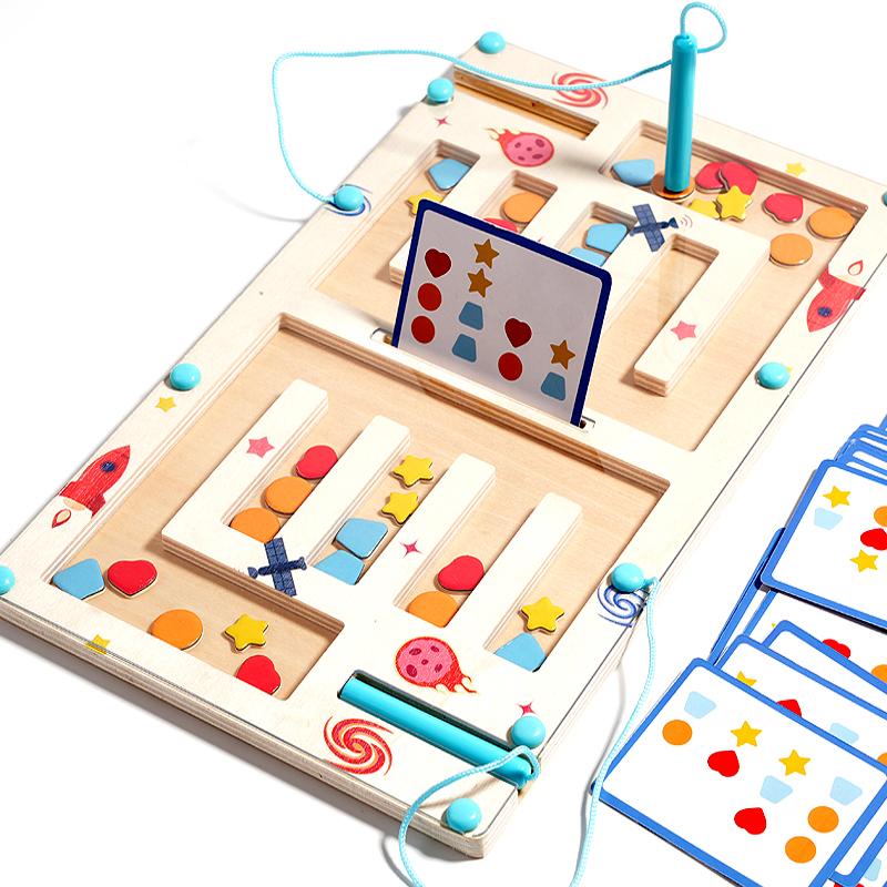 Wooden Color Shape Magnetic Maze Magnetic Sorting Travel Board Montessori Puzzle Toy Educational Learning For Age 3+ Fine Motor