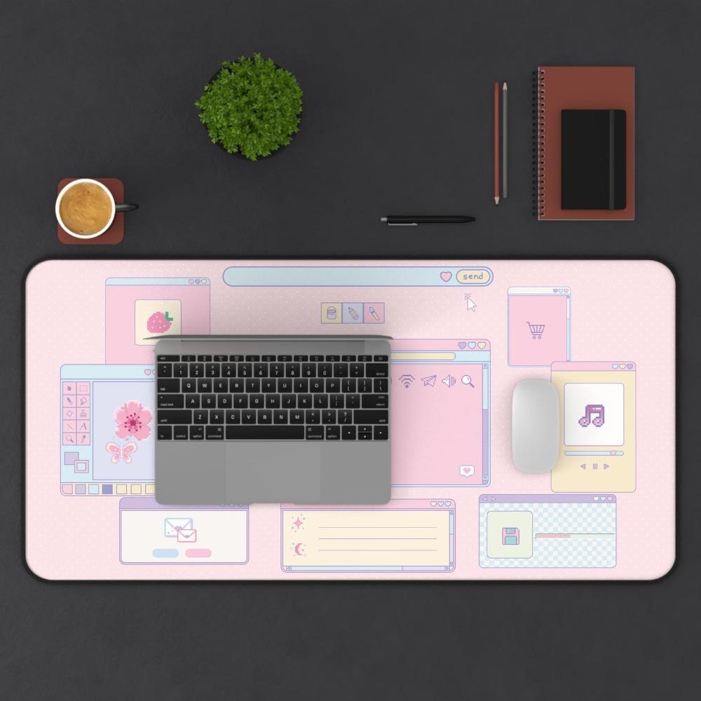 Kawaii Y2k Aesthetic Pink Desktop Desk Mat Cute Mousepad Office Decor Gaming Accessory Stylish Workstation Gift Girlhood Dorm
