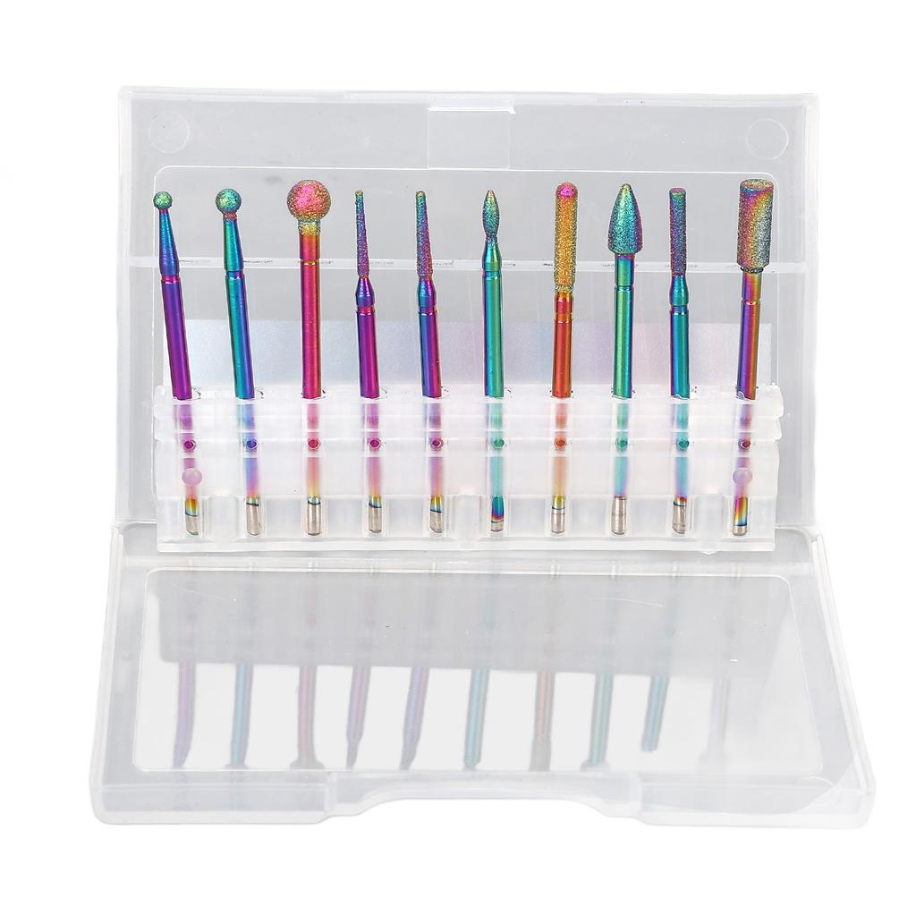 10pcs Nail Drill Bits Multifunctional Stainless Steel Nail Grinding Head with Storage Box for Nail