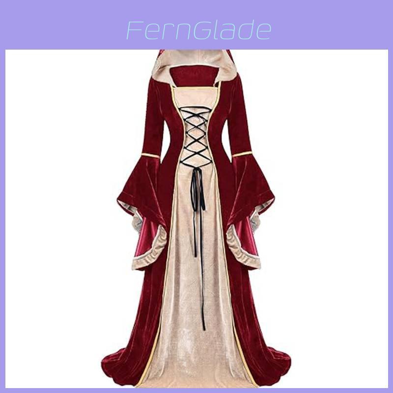Medieval Vintage Court Dress With Velvet Fabric And Puff Sleeves For Halloween Costume Enthusiasts