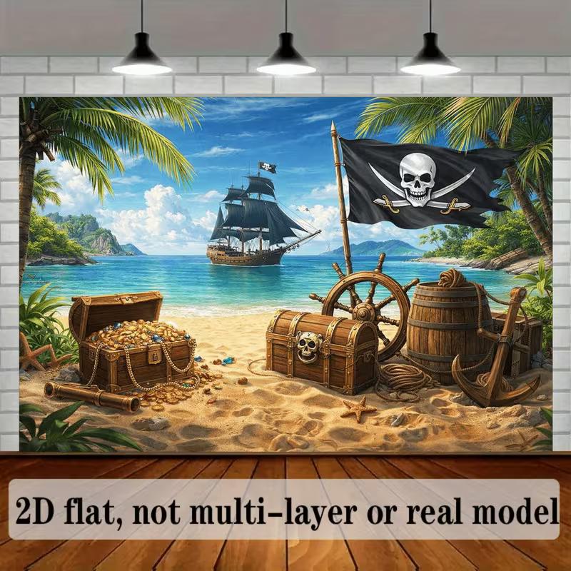 Fondo de Tesoro Pirata, Tela de Fondo de Playa Caribeña, Decoración de Fiesta