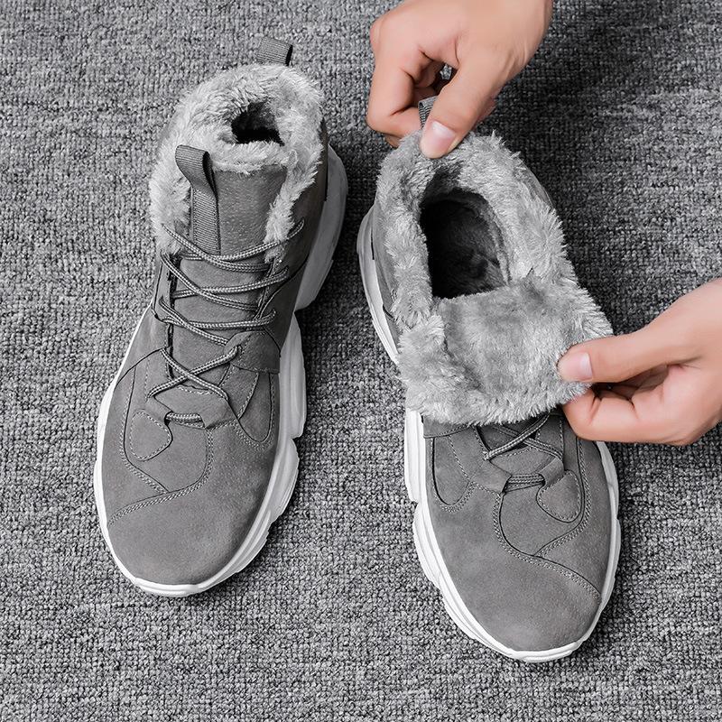 New high-top cotton shoes, autumn and winter cotton-added warm fashion casual platform shoes lace-up trend single shoes men