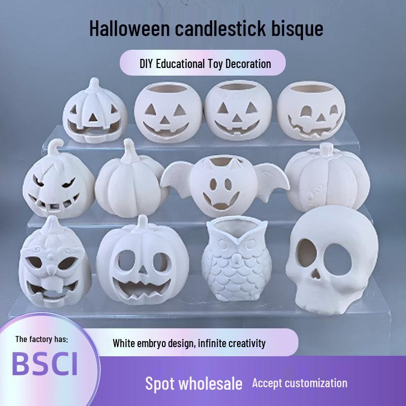 

Halloween DIY Ceramic Pumpkin Candlestick: Paintable White Ornament