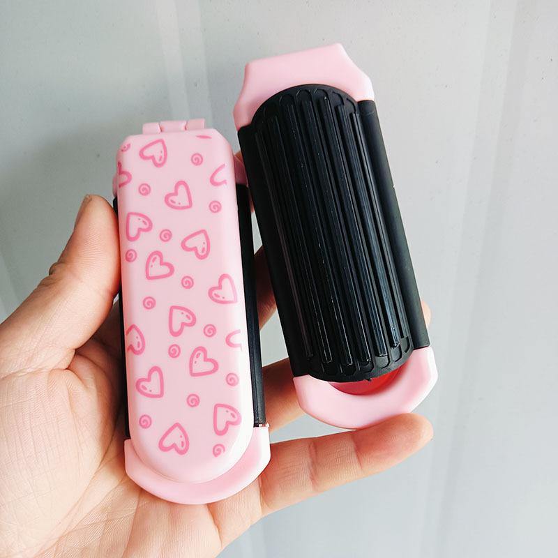 Portable Folding Air Cushion Brush with Mirror in Pink, Pocket-Size Comb for Scalp Massage & Styling