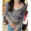 Spring Autumn Knitted V-neck Long Sleeve Slim Jumper Tops Women Sweater Pullover Lace Splicing Ladies Casual Shirts Soft Clothes