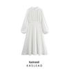 2025 Spring Women's Fashion Solid Color Lantern Sleeve Waist-Gathering Dress