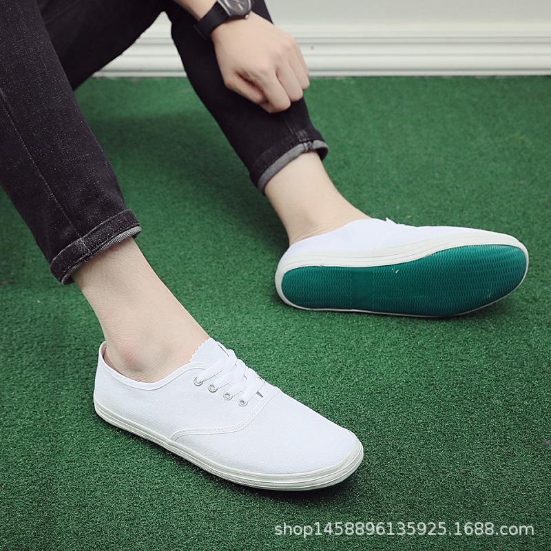 New unisex single shoes work shoes casual lazy elastic band canvas one pedal white labor insurance shoes
