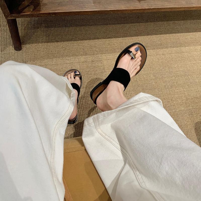 Fashion 2025 New High Quality Summer Metal Clip Toe Women Slippers Fashion Wedges Heel Dress Shoes Ladies Outdoor Concise Sandals