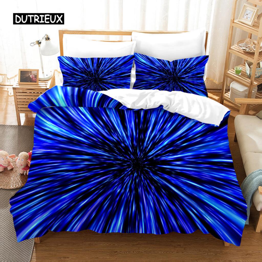 Trippy Duvet Cover Set Abstract Art Psychedelic Spiral In Vivid Rainbow Colors Bedding Set King Size Warped Space Quilt Cover