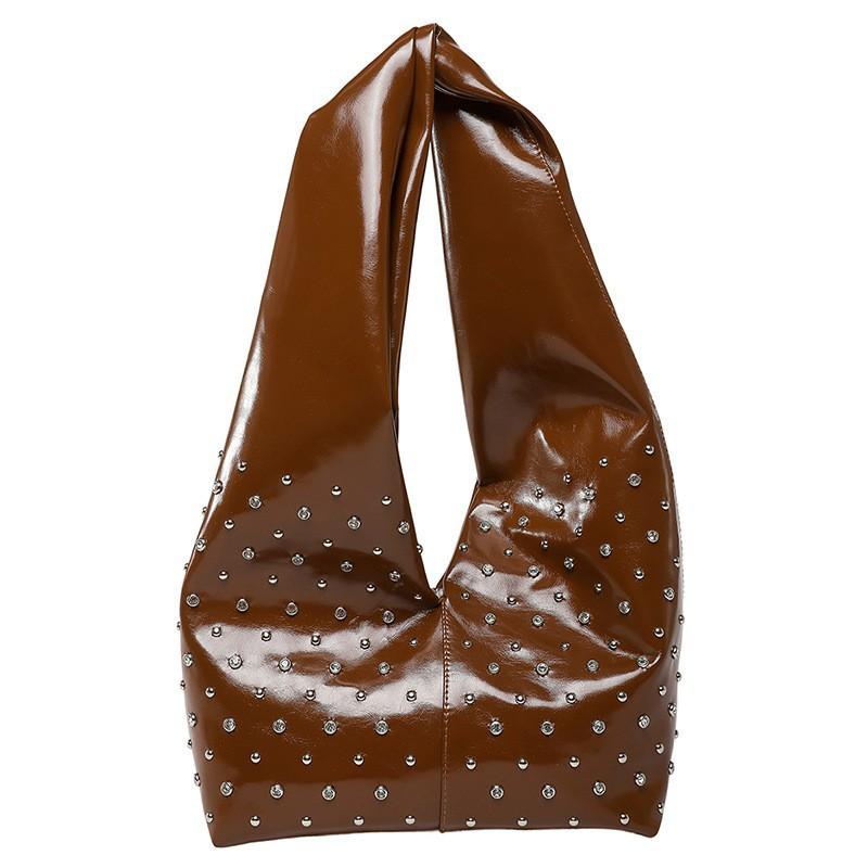 Niche Rivet Tote Bag Women s High-quality Trendy Underarm Bucket Temperament Large-capacity Commuting Shoulder коричневый