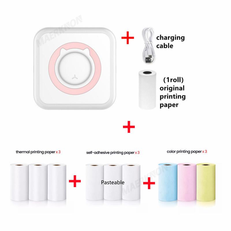 HD Mini Thermal Printer Portable Label Photo Printers Stickers Paper Inkless Wireless Cat Kid Impresora 200dpi Android IOS 57mm