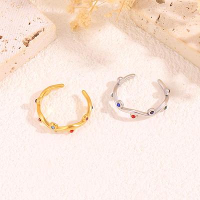 Colorful European & American Irregular Titanium Steel Open Ring with Non-Fading Diamond-Set
