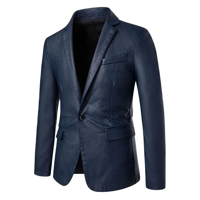 Fashion Men Leather Suits Jackets Formal Blazers Coats Good Quality Male Slim Business Casual Pu Leather Blazers Jackets