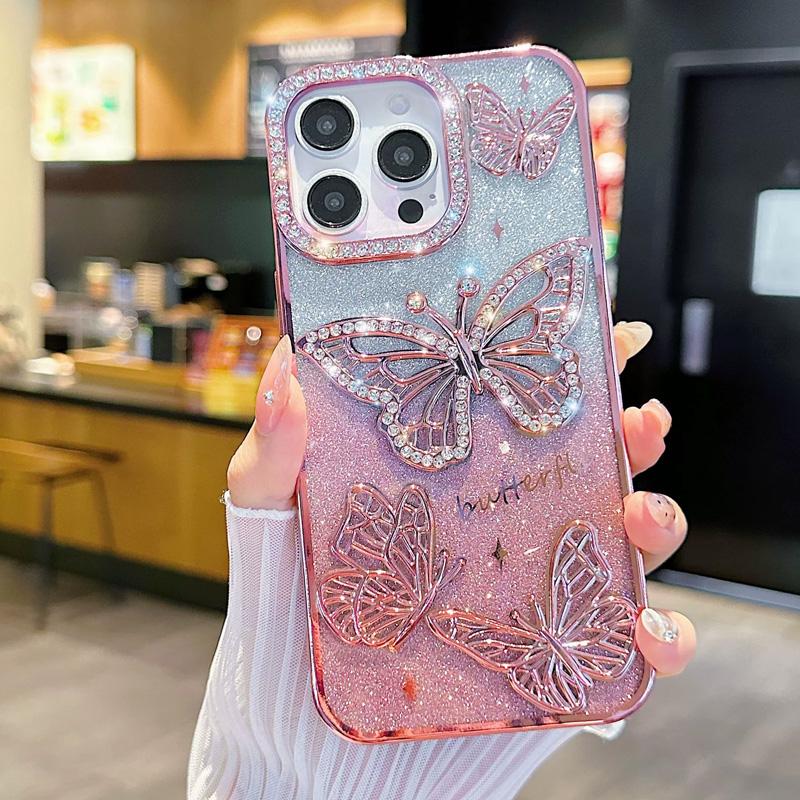 

Чехлы для телефона с бабочками из страз для IPhone 17 Pro Max 16 15 14 13 12 11 Блестящая мягкая задняя крышка For iPhone 11