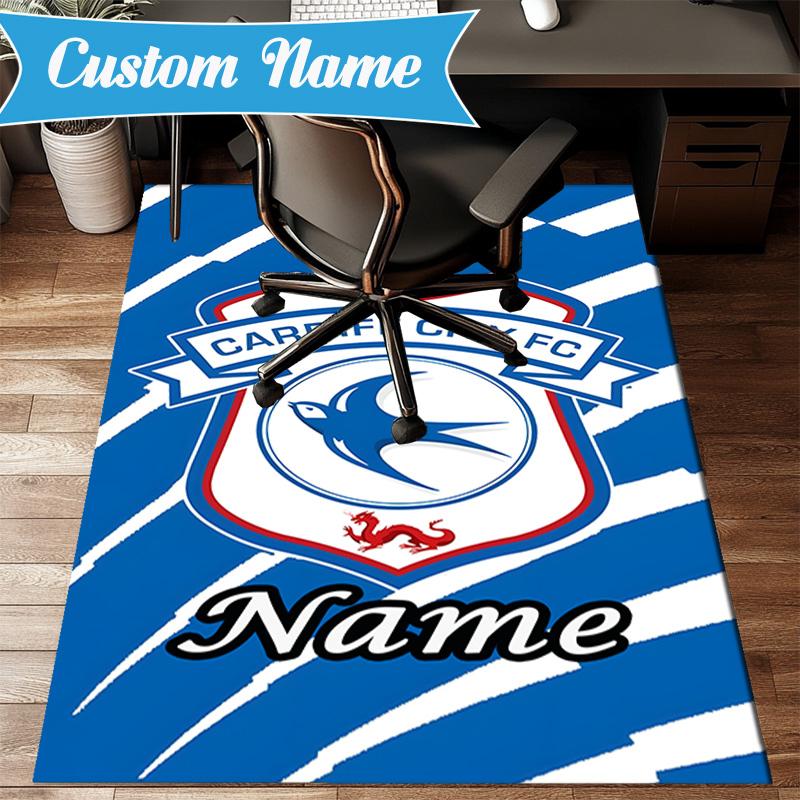 Custom Name Cardiff FC Crest Rug Game Carpet, Floor Mat for Bedroom Living Room Entryway Rug, Home Decor Idea Gift for Christmas Birthday