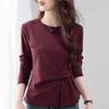 Chic Women's Long Sleeve Slimming Pure Cotton T-Shirt for Spring/Autumn