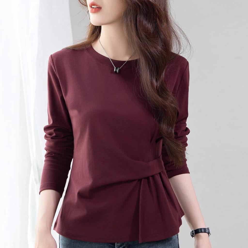 Chic Women's Long Sleeve Slimming Pure Cotton T-Shirt for Spring/Autumn