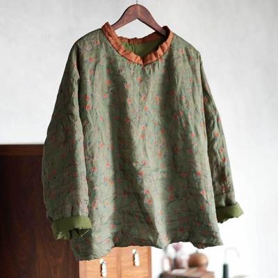 Women Vintage Pullover Coats Print Floral Spring Long Sleeve Chinese Style Coats