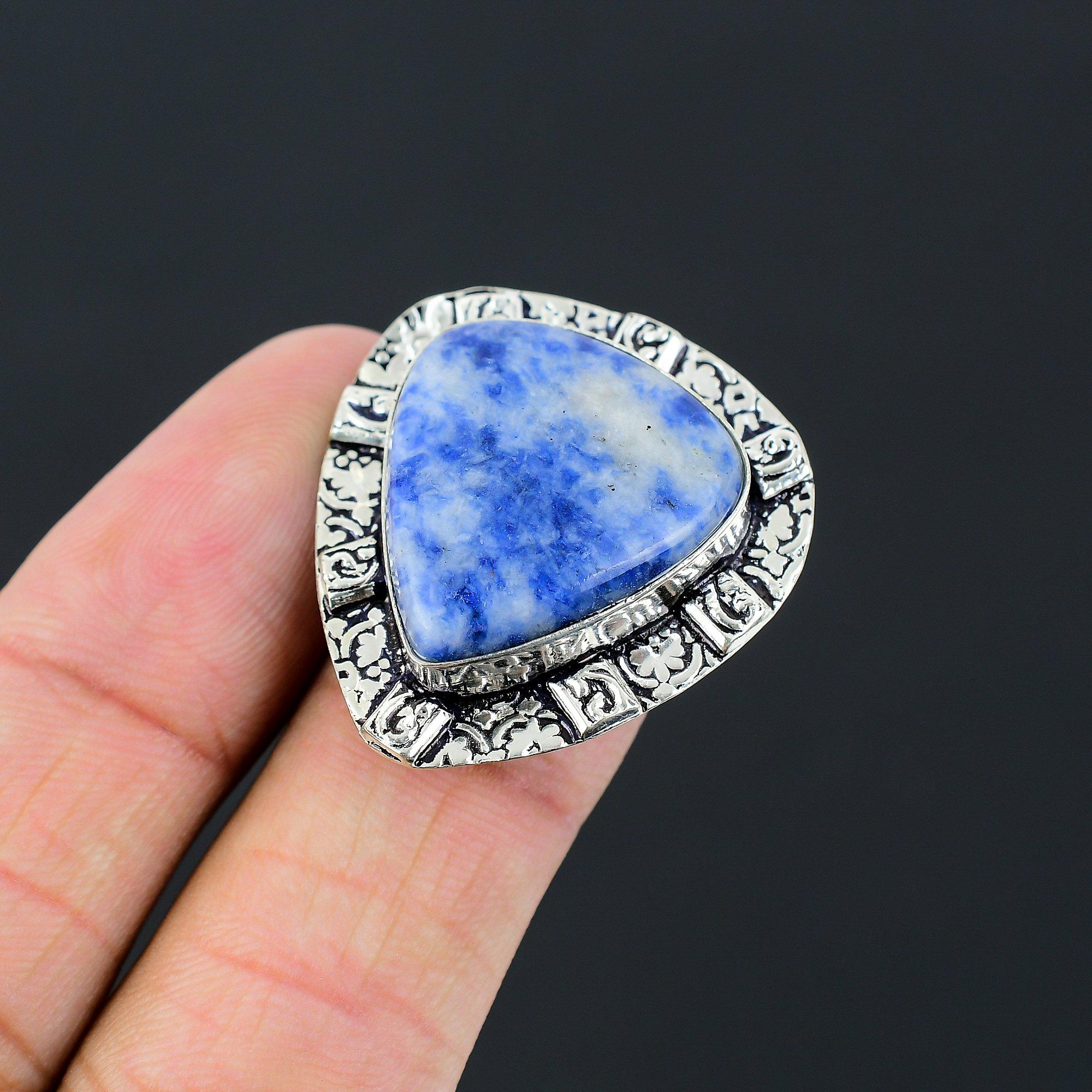 Sterling Silver Sodalite Gemstone Wife Solitaire Statement Ring Jewelry Size 6.5 6.5