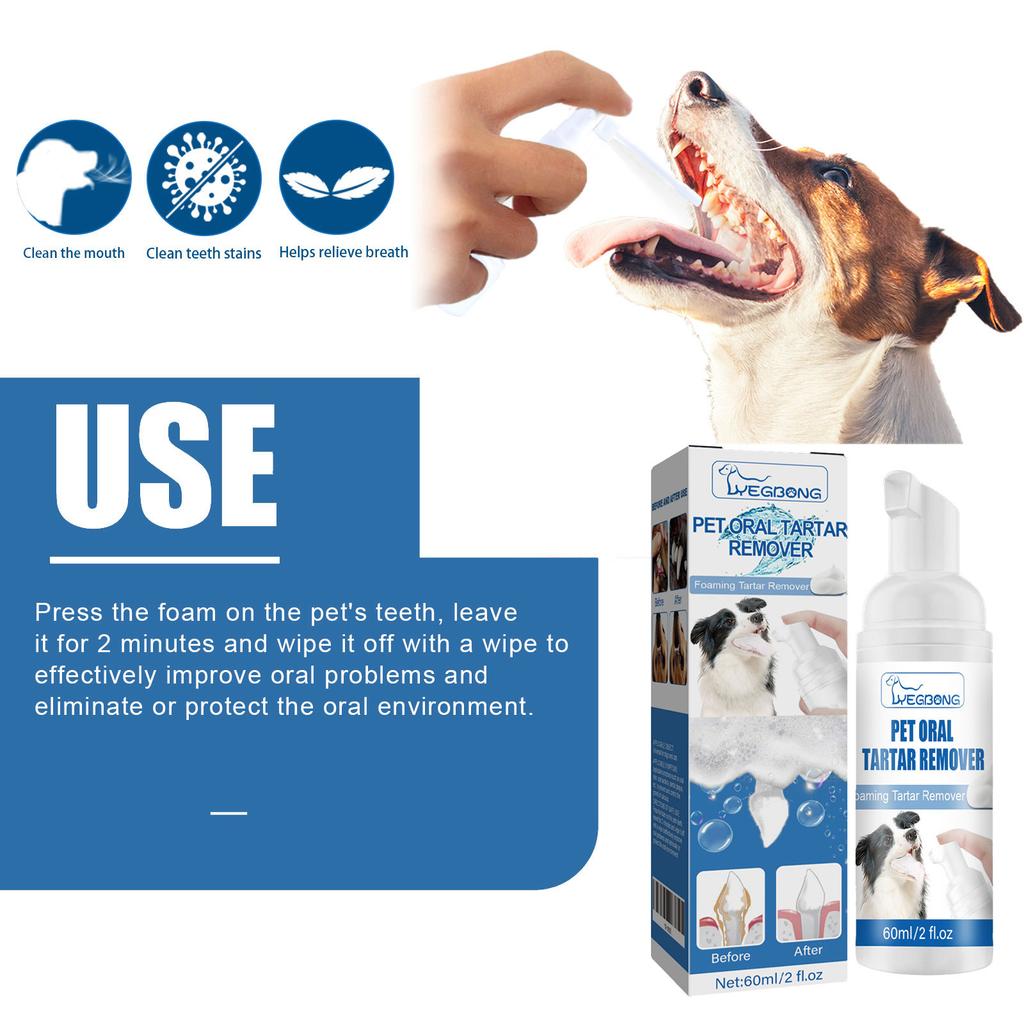 Removedor de Manchas Dentárias para Animais Remove placa bacteriana, dentes amarelados, mau hálito, limpador de espuma oral