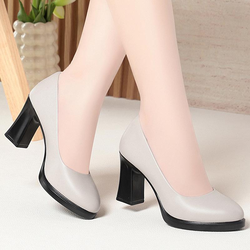 Jiuzhan Formal Work Shoes Black Versatile Tooling High Heels with Suit Leather Shoes Single Shoes Interview Women's Shoes