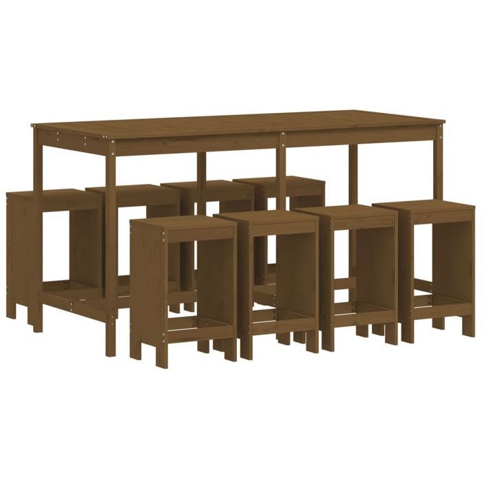 VidaXL Ensemble de bar de jardin 9 pcs marron miel bois de pin massif, ensemble de pub, ensemble de bar de patio, ensemble 3157760
