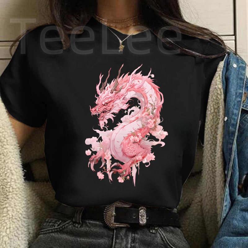 Fashion Unisex Dragon Tshirts Print Funny Cute Cartoon Unisexs Clothing Female Graphic Black T Shirt Casual Summer Tee Shirt