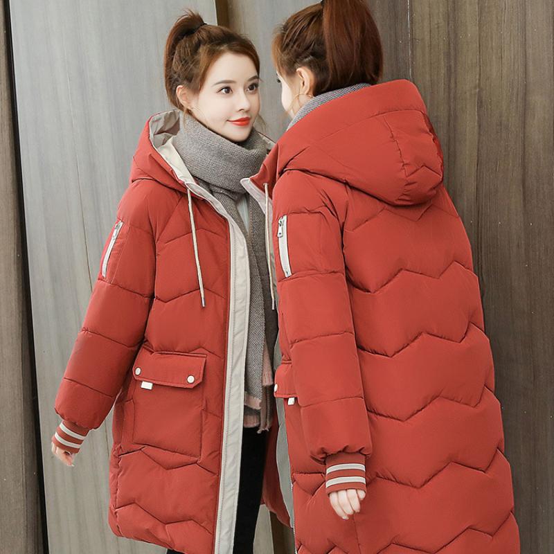 Jachetă de iarnă pentru femei, din bumbac, căptușită, cu mânecă lungă, cu glugă, cu fermoar îngroșat, de lungime medie, haină de stradă