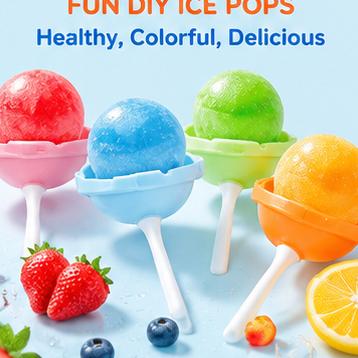 Silicone Lollipop Ice Pop Mold: 4 Set Colorful DIY Sphere - Creative Frozen Treats for Summer Parties Kids