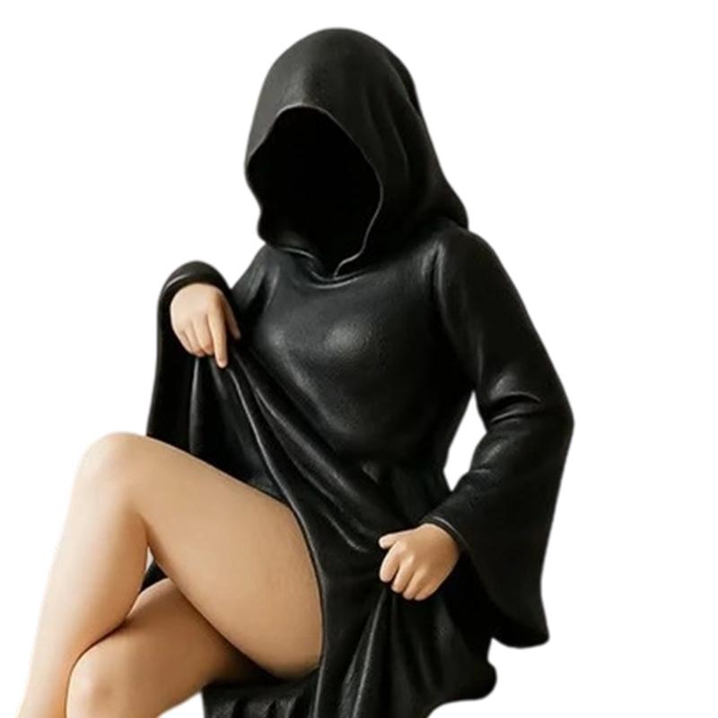 Handcrafted Resin Figurine Mysterious Bookshelf Sculpture Office Living Space Decoration Black Robe Mask Statue