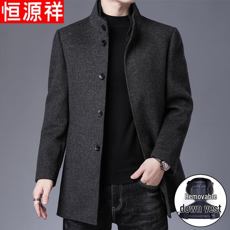 

Hengyuanxiang Men s Mid-Length Wool Blend Coat with Removable Down Liner 2XL