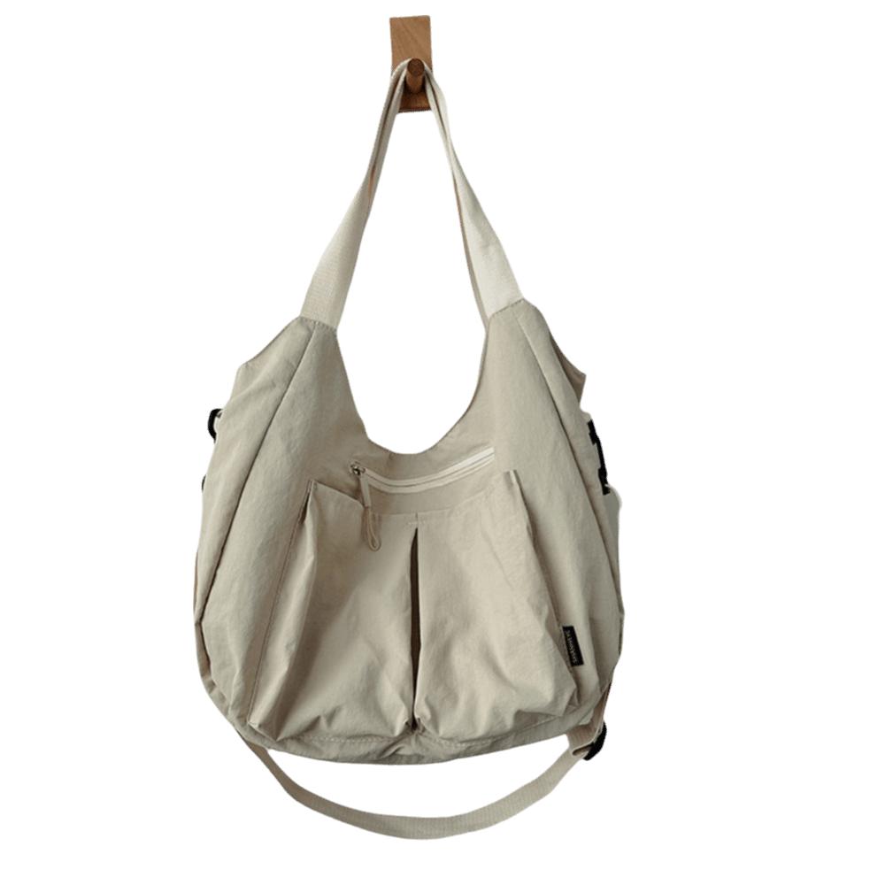 

Large Capacity Nylon Crossbody Bag Portable Lightweight Tote Bag Oxford Cloth Shoulder Bag Travel бежевый