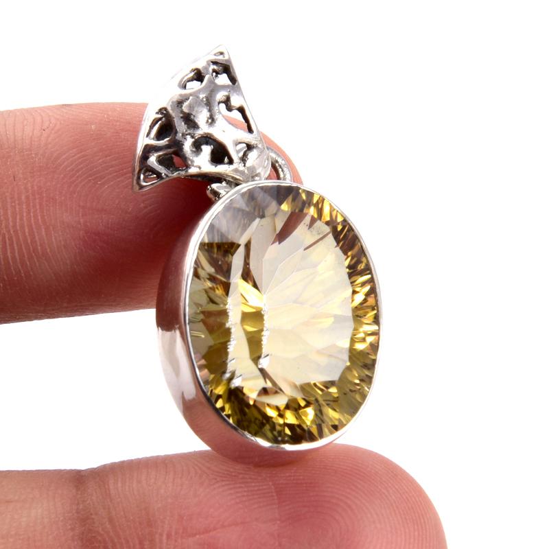 Natural Yellow Mystic Topaz Gemstone 925 Solid Sterling Silver Pendant 1.2" p1G94