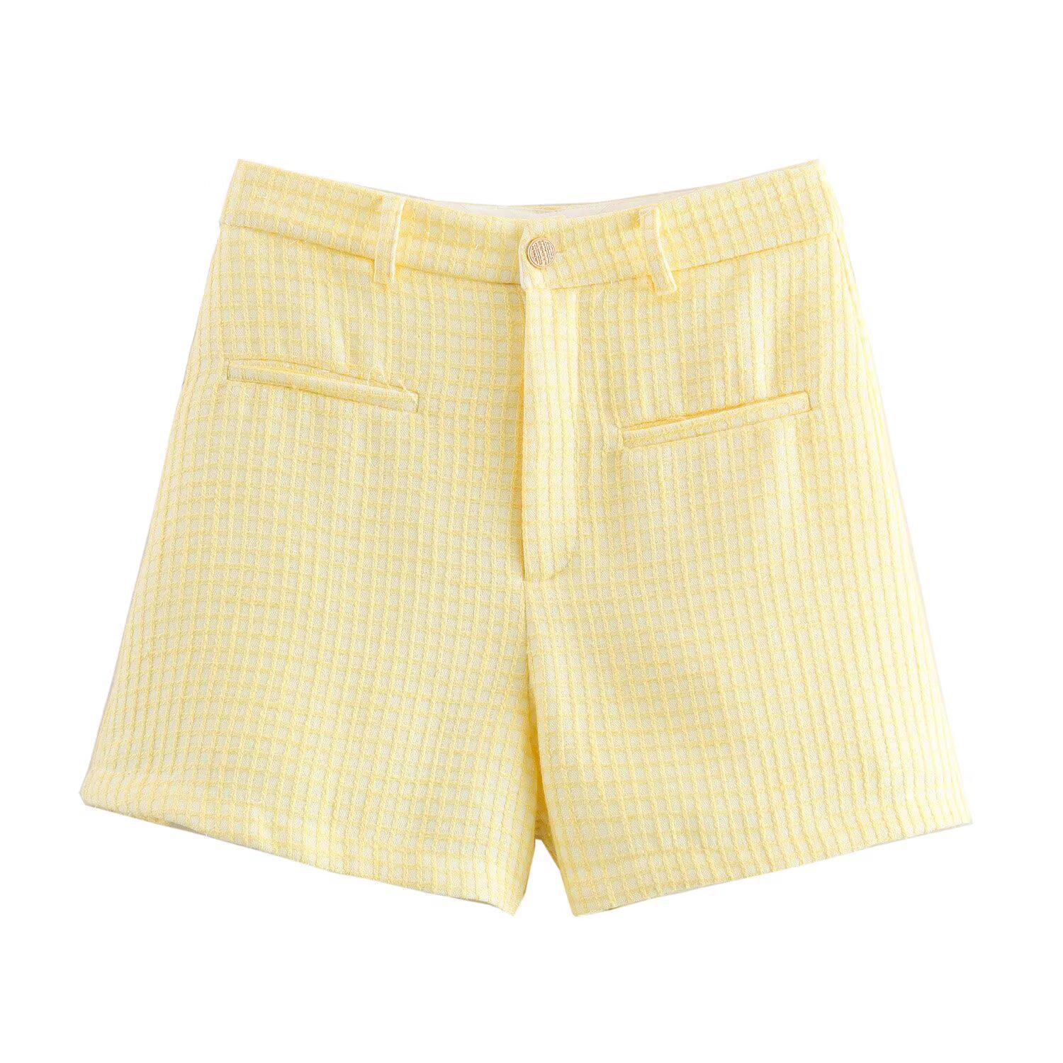 

Женская мода весна 2025: Повседневные шорты европейского и американского стиля свободного кроя с прямыми штанинами XS жёлтый