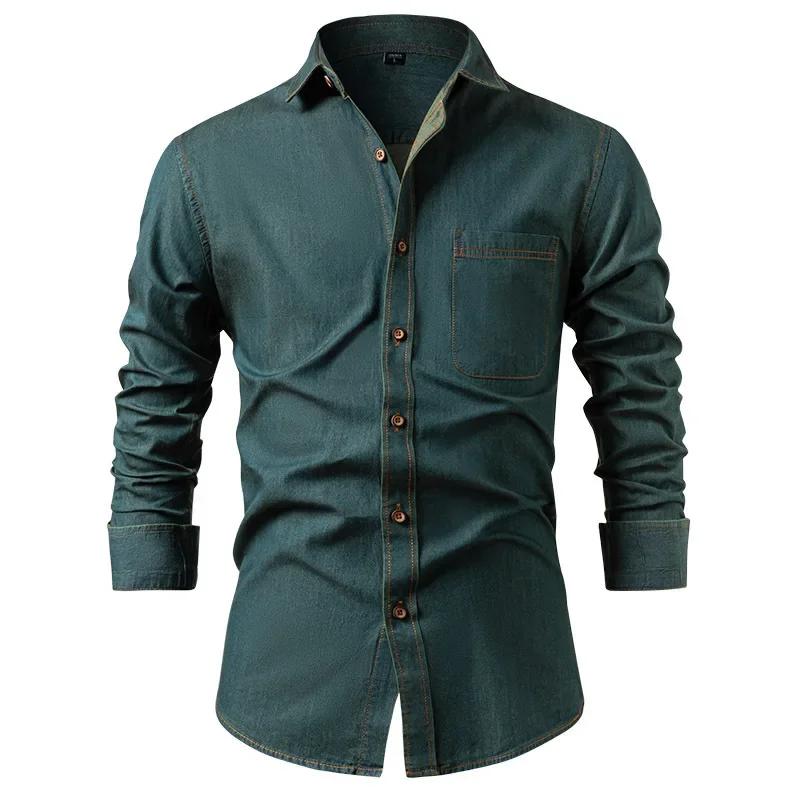 American Retro Men's Denim Shirt Cotton Long Sleeve Casual Trendy Spring Autumn Jean Shirt Men