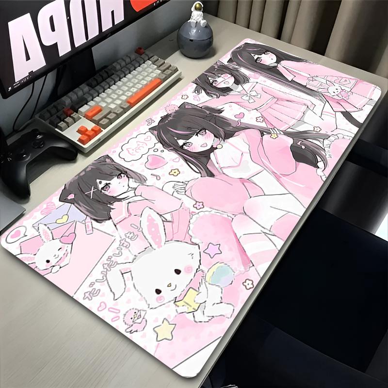 Mouse Pad Gaming Cute Mousepad Gamer Keyboard Pads Office Laptop Pink Illustration Girl Desk Mats NonSlip Rubber Home Table Mat