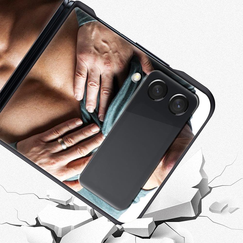 Hard PC Phone Case For Samsung Galaxy Z Flip 7 6 5 4 Black Cover For Galaxy Z Flip 3 Foldable Shockproof Male Abdominal Muscle