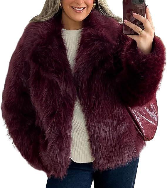 Women's Eco-Friendly Faux Fox Fur Lapel Coat - Short, Loose Fit for Winter 2025.