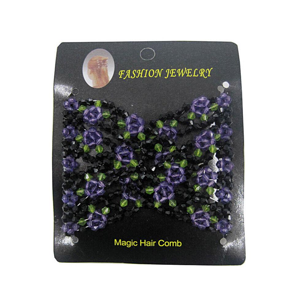 Womens Magic Slide Hair Elastic Double Beads Easy Stretchy Hair Comb Clips Pins