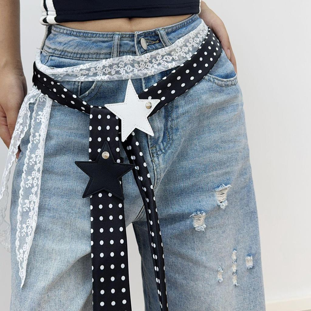 Elegant Retro Polka Dot Silk Lace Waist Cincher Scarf Belt for Women - Versatile Accessory for Jeans and Skirts