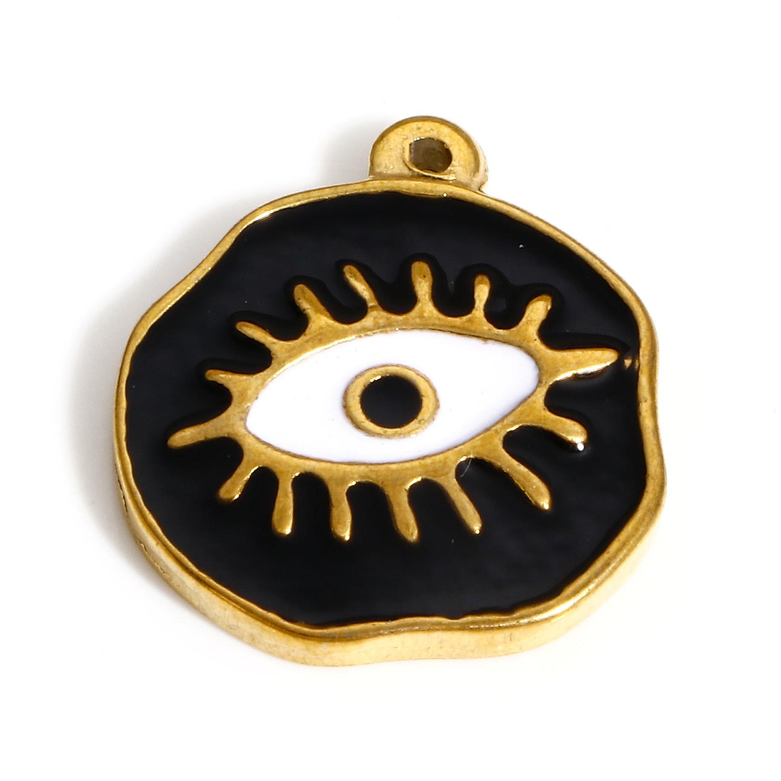 

1 PC 304 Stainless Steel Hummingbird Evil Eye Charms For Jewelry Making Gold Color Enamel Shell Rhinestone DIY Necklace Pendants чёрный